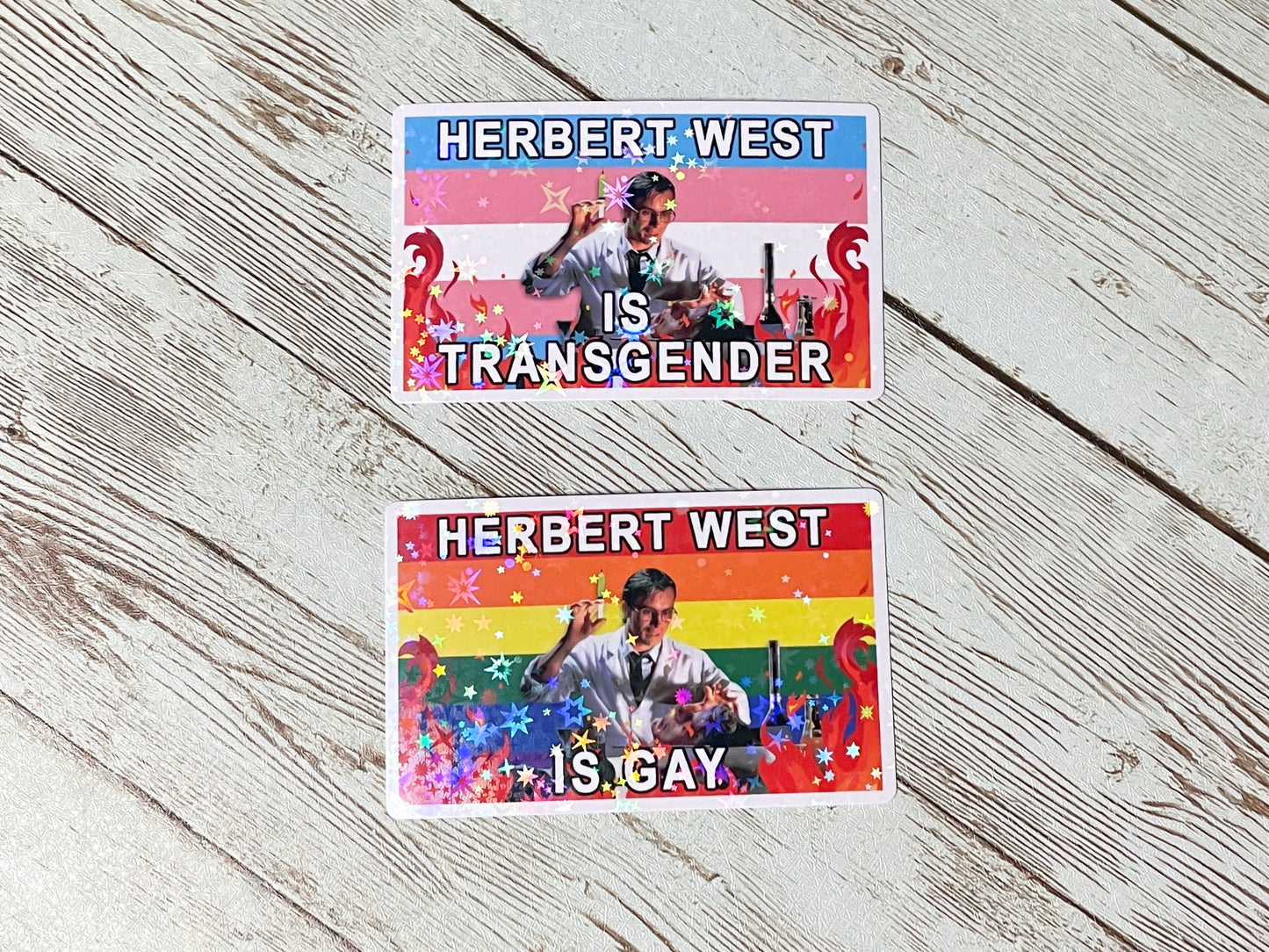 Herbert West Trans/Gay Flag Stickers - Inkalope