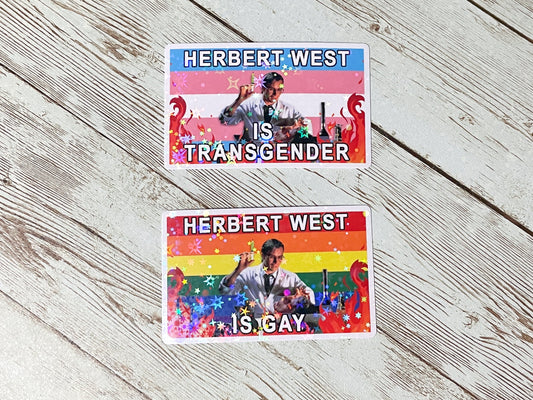 Herbert West Trans/Gay Flag Stickers - Inkalope