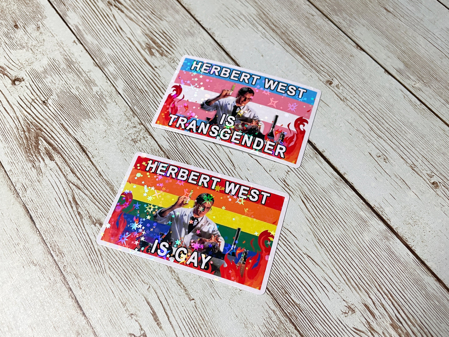 Herbert West Trans/Gay Flag Stickers - Inkalope