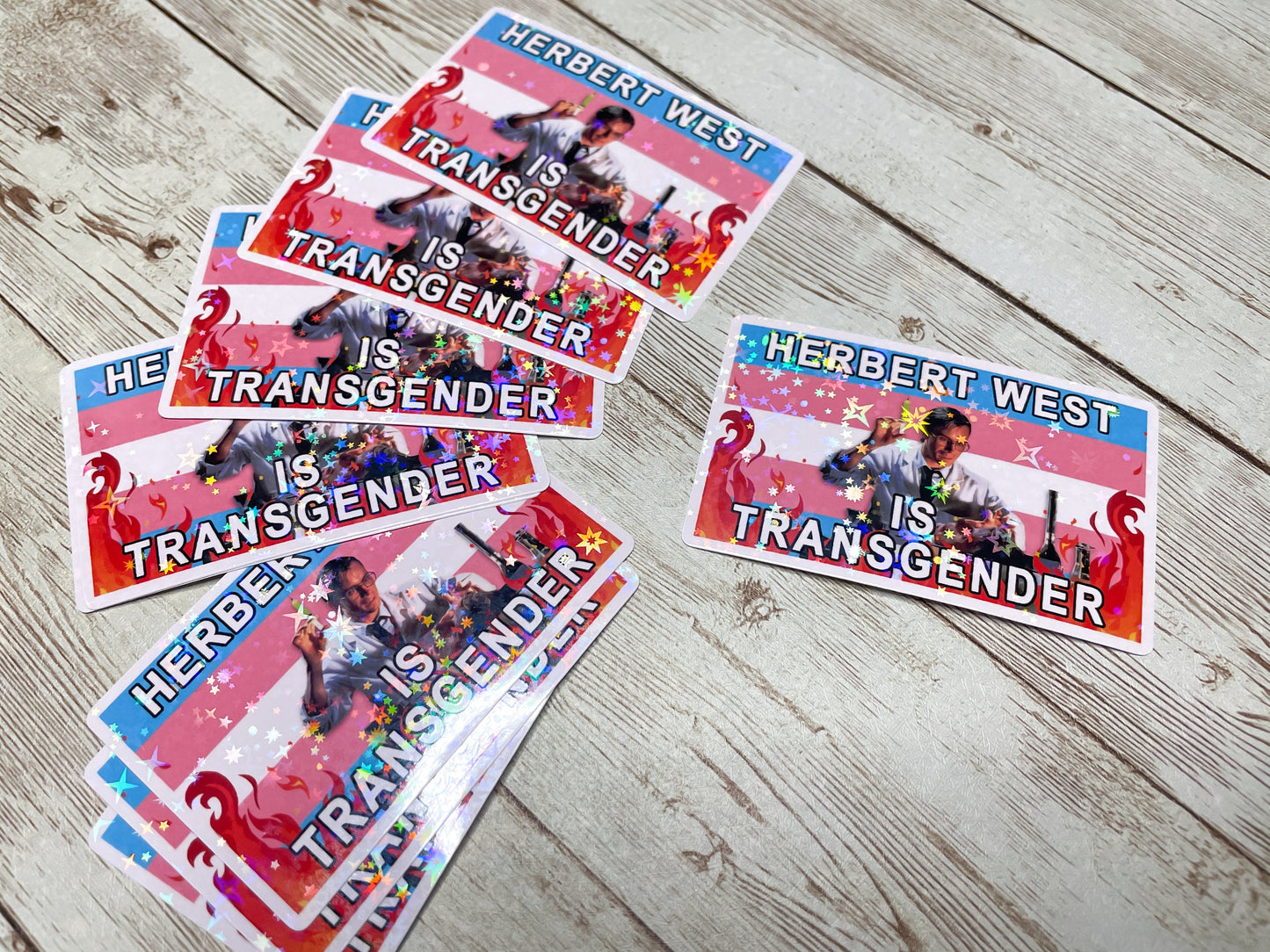 Herbert West Trans/Gay Flag Stickers - Inkalope