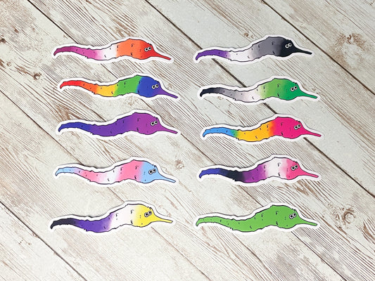 Worm on a String Pride Stickers