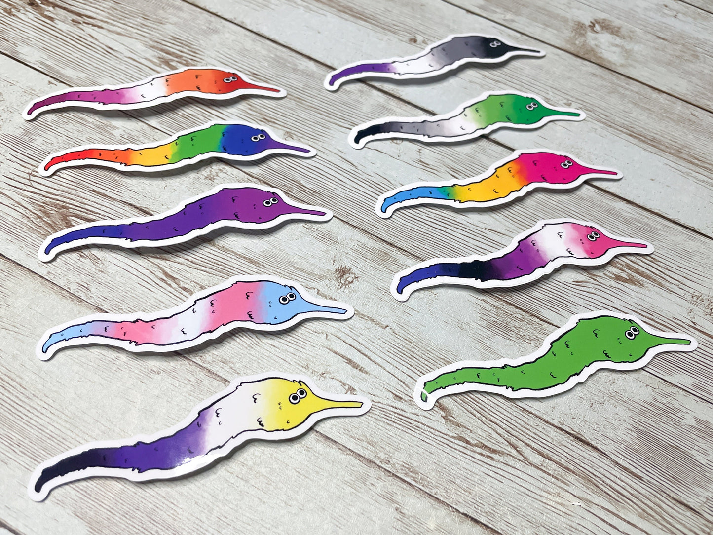 Worm on a String Pride Stickers - Inkalope